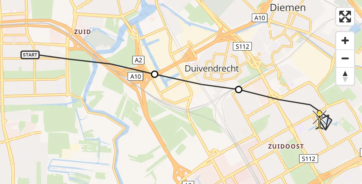 Routekaart van de vlucht: Lifeliner 1 naar Amsterdam