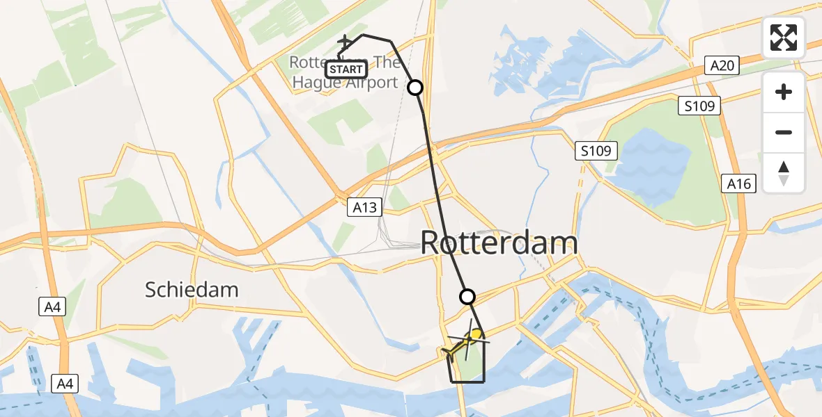 Routekaart van de vlucht: Lifeliner 1 naar Erasmus MC