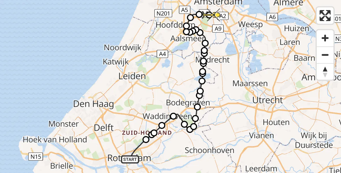 Routekaart van de vlucht: Lifeliner 1 naar VU Medisch Centrum Amsterdam