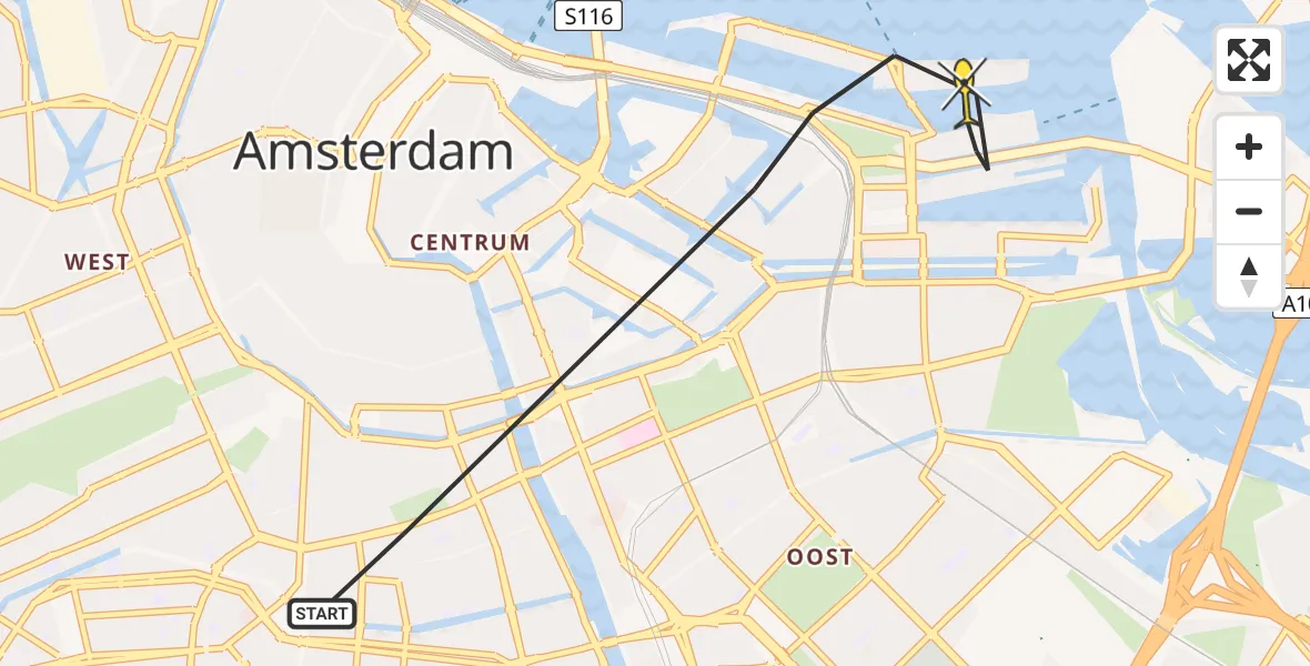 Routekaart van de vlucht: Lifeliner 1 naar Amsterdam