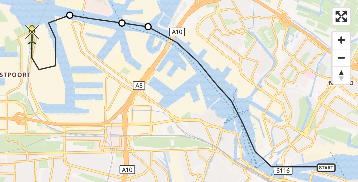 Routekaart van de vlucht: Lifeliner 1 naar Amsterdam Heliport