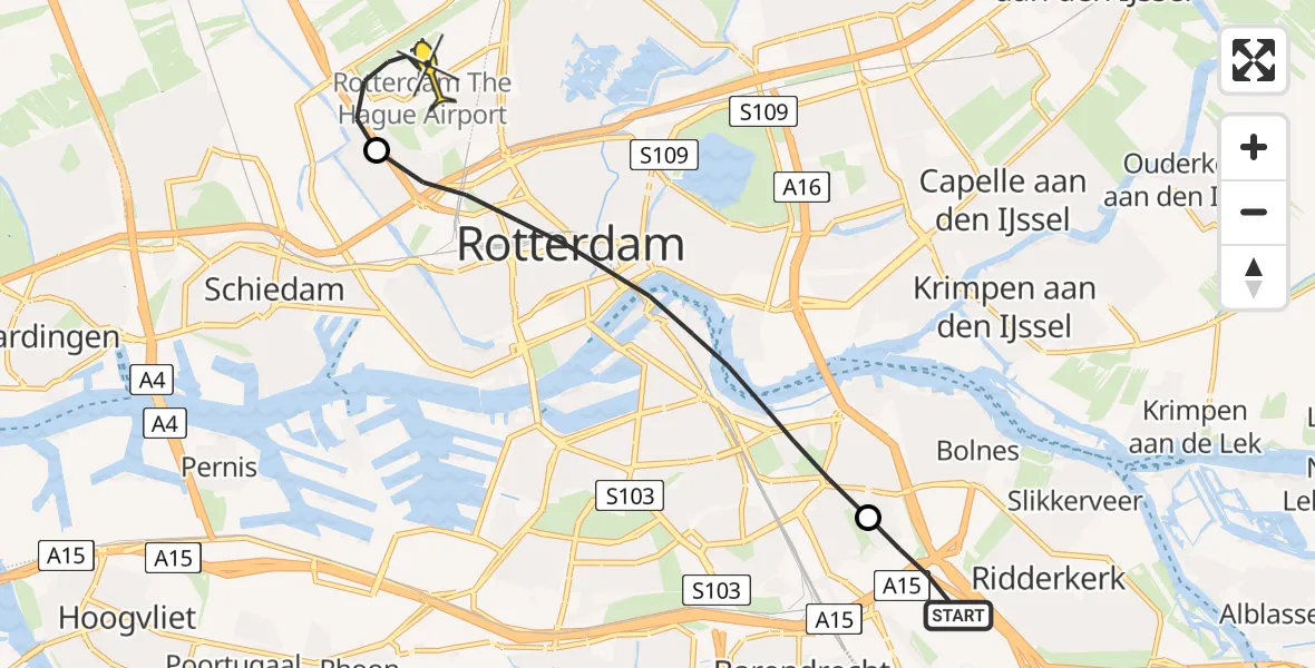 Routekaart van de vlucht: Lifeliner 2 naar Rotterdam The Hague Airport