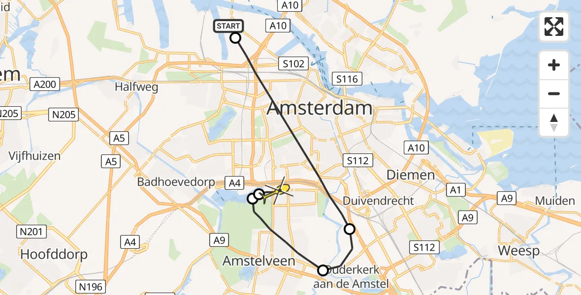 Routekaart van de vlucht: Lifeliner 1 naar VU Medisch Centrum Amsterdam