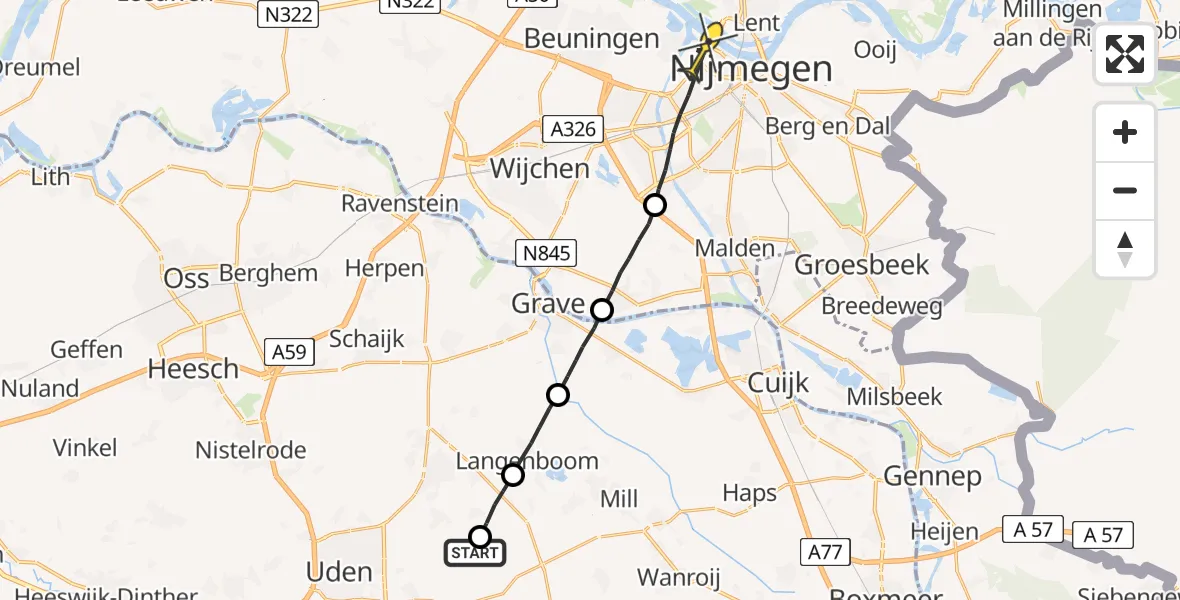 Routekaart van de vlucht: Lifeliner 3 naar Nijmegen