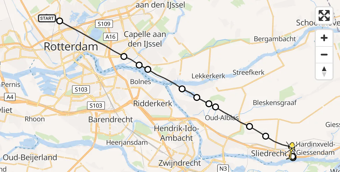 Routekaart van de vlucht: Lifeliner 2 naar Hardinxveld-Giessendam