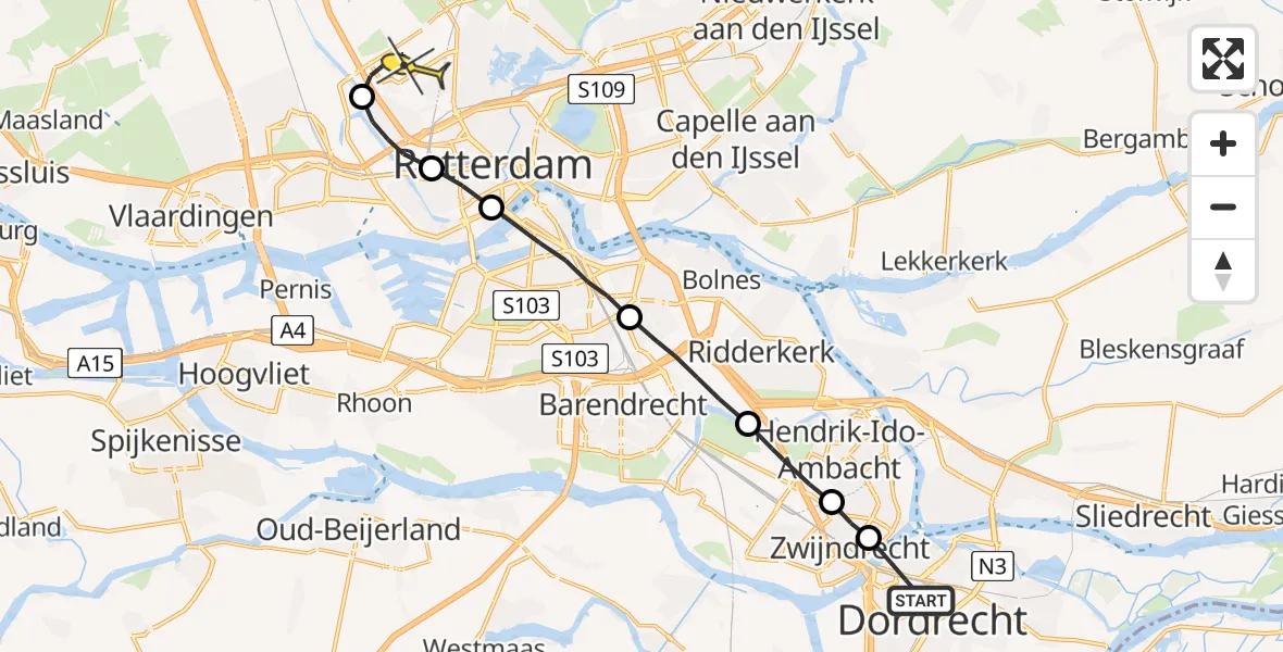 Routekaart van de vlucht: Lifeliner 2 naar Rotterdam The Hague Airport