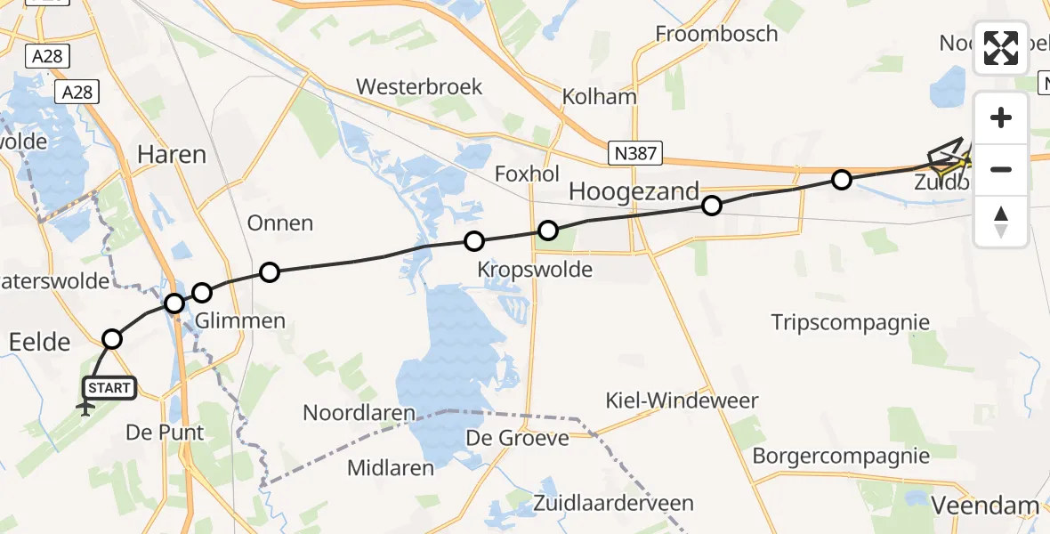 Routekaart van de vlucht: Lifeliner 4 naar Zuidbroek