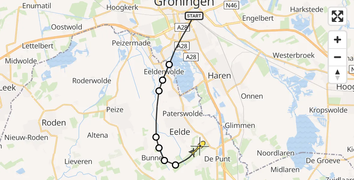 Routekaart van de vlucht: Lifeliner 4 naar Groningen Airport Eelde