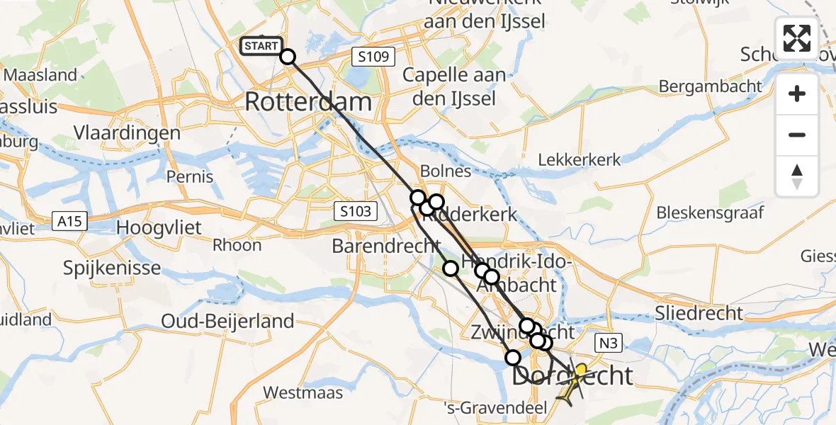 Routekaart van de vlucht: Lifeliner 2 naar Dordrecht