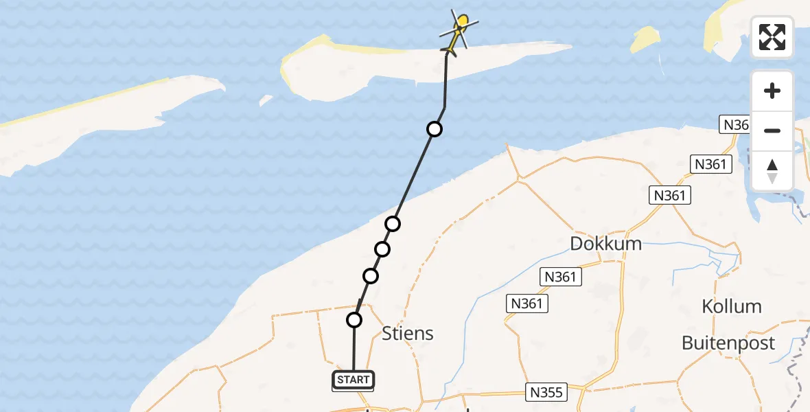 Routekaart van de vlucht: Ambulancehelikopter naar Buren