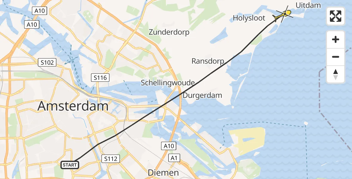 Routekaart van de vlucht: Lifeliner 1 naar Amsterdam