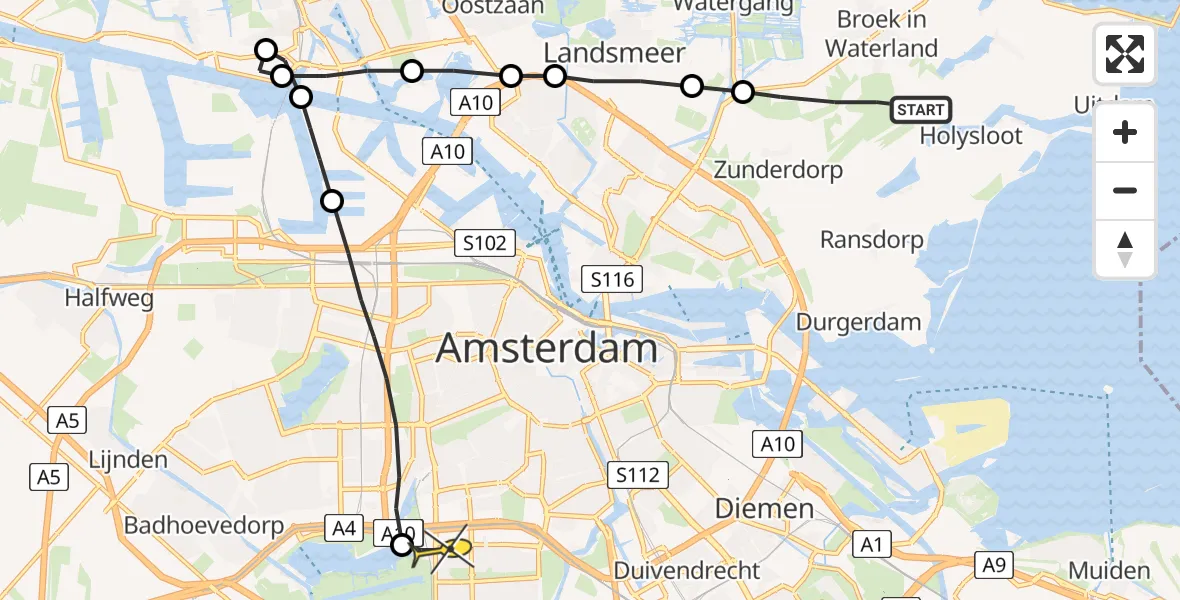 Routekaart van de vlucht: Lifeliner 1 naar VU Medisch Centrum Amsterdam