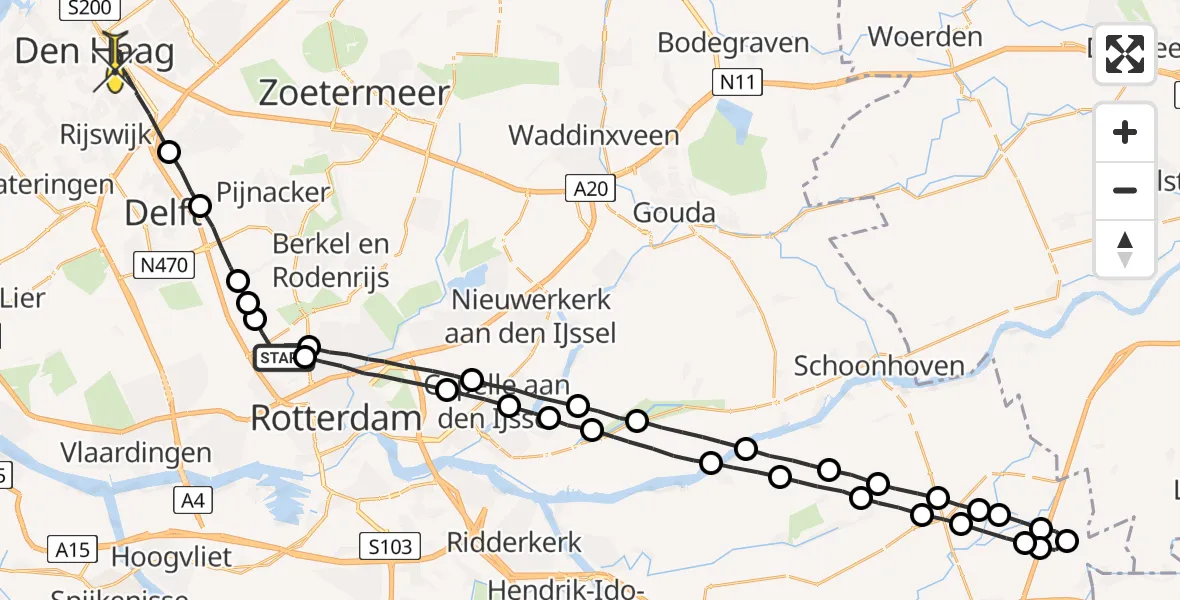 Routekaart van de vlucht: Lifeliner 2 naar Den Haag