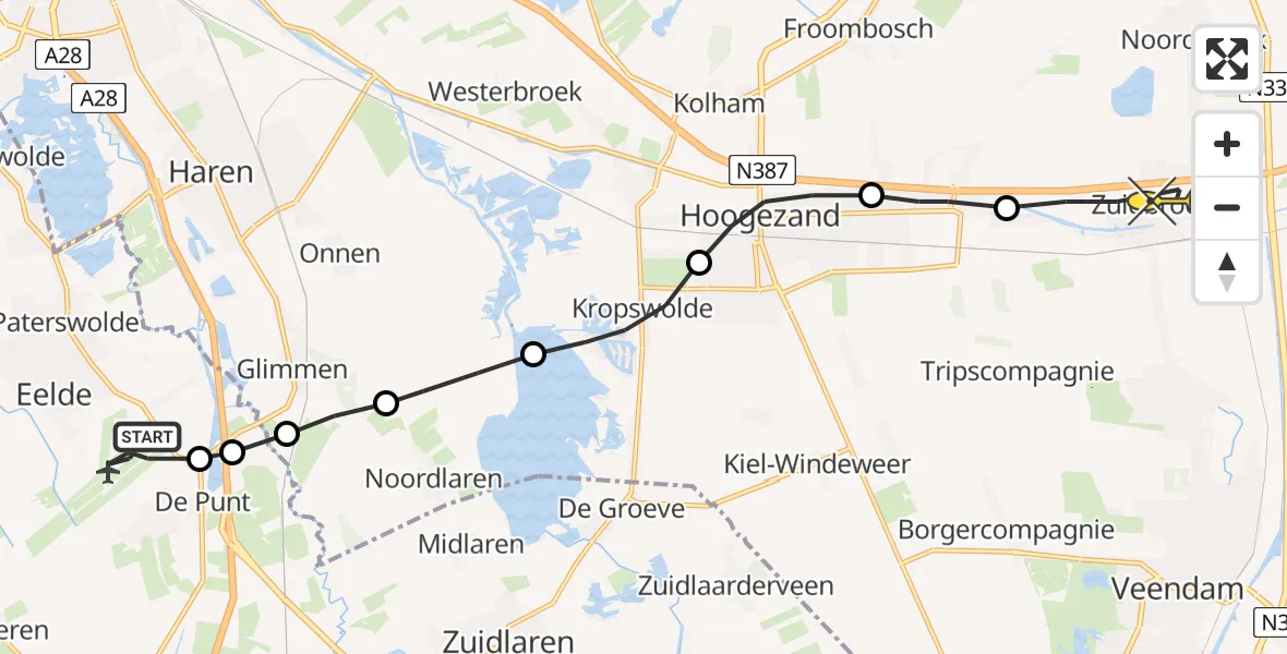 Routekaart van de vlucht: Lifeliner 4 naar Zuidbroek