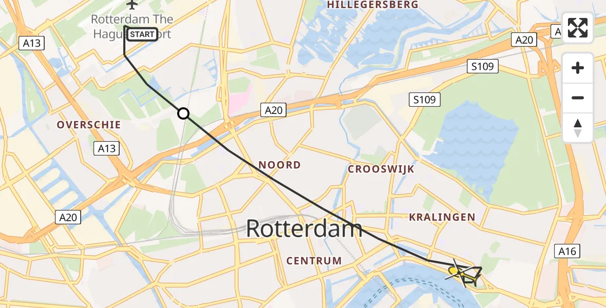 Routekaart van de vlucht: Lifeliner 2 naar Rotterdam