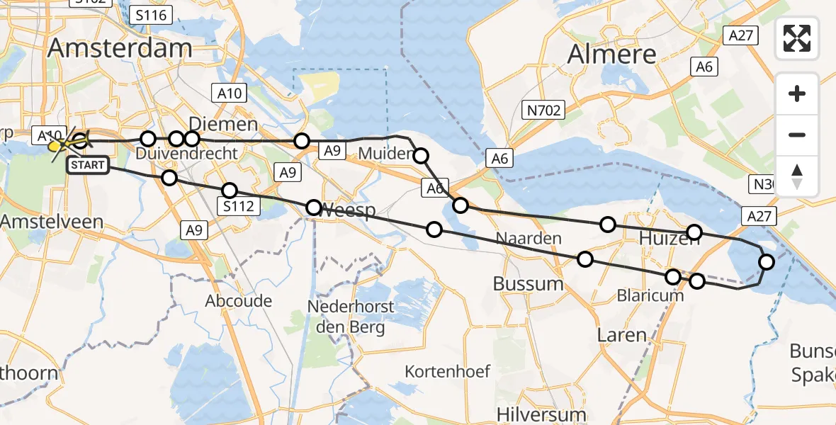 Routekaart van de vlucht: Lifeliner 1 naar VU Medisch Centrum Amsterdam