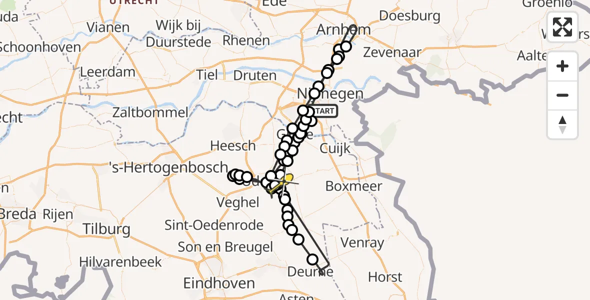 Routekaart van de vlucht: Lifeliner 3 naar Vliegbasis Volkel