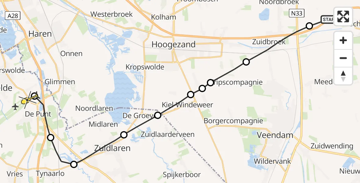 Routekaart van de vlucht: Lifeliner 4 naar Groningen Airport Eelde