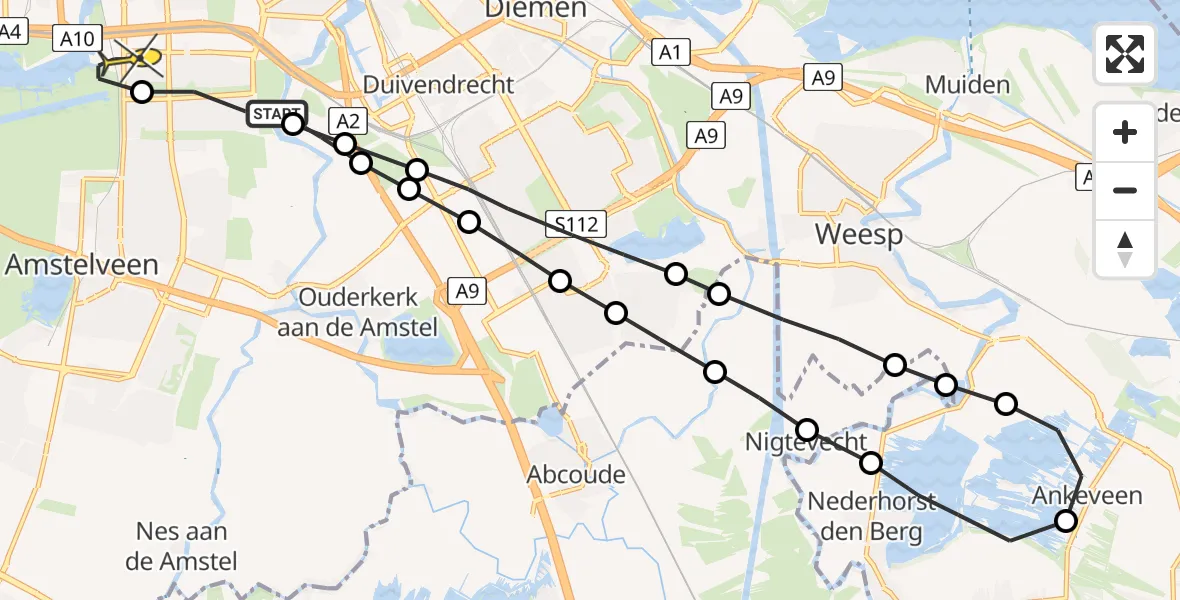 Routekaart van de vlucht: Lifeliner 1 naar VU Medisch Centrum Amsterdam