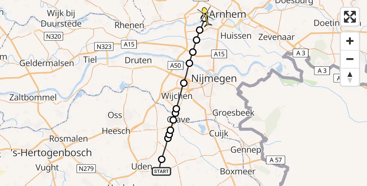 Routekaart van de vlucht: Lifeliner 3 naar Oosterbeek