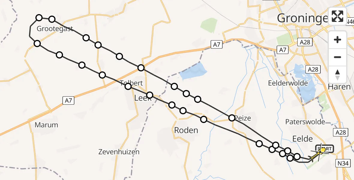 Routekaart van de vlucht: Lifeliner 4 naar Groningen Airport Eelde