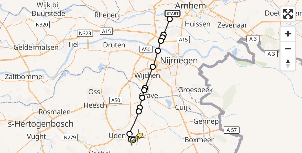 Routekaart van de vlucht: Lifeliner 3 naar Vliegbasis Volkel