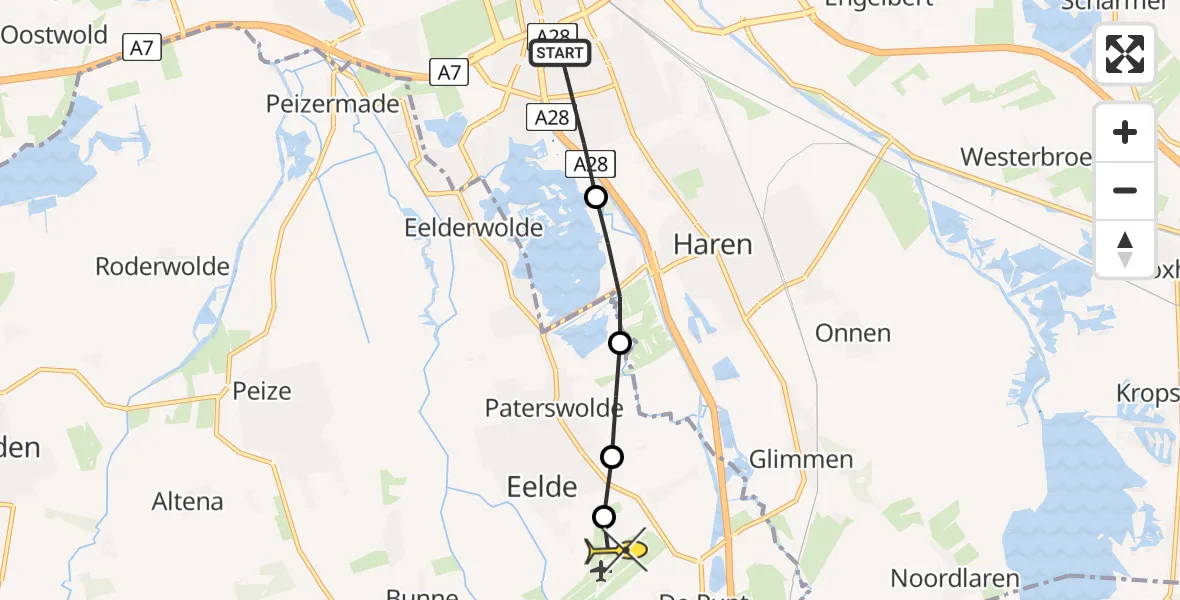 Routekaart van de vlucht: Lifeliner 4 naar Groningen Airport Eelde