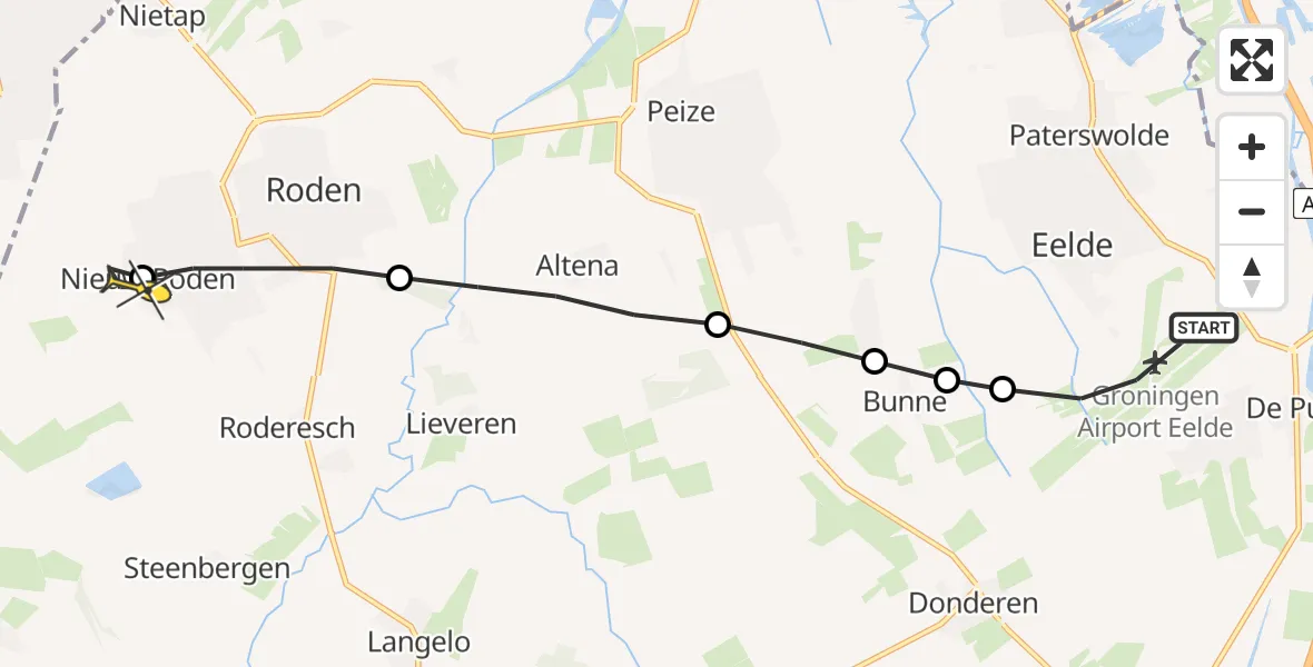 Routekaart van de vlucht: Lifeliner 4 naar Nieuw-Roden