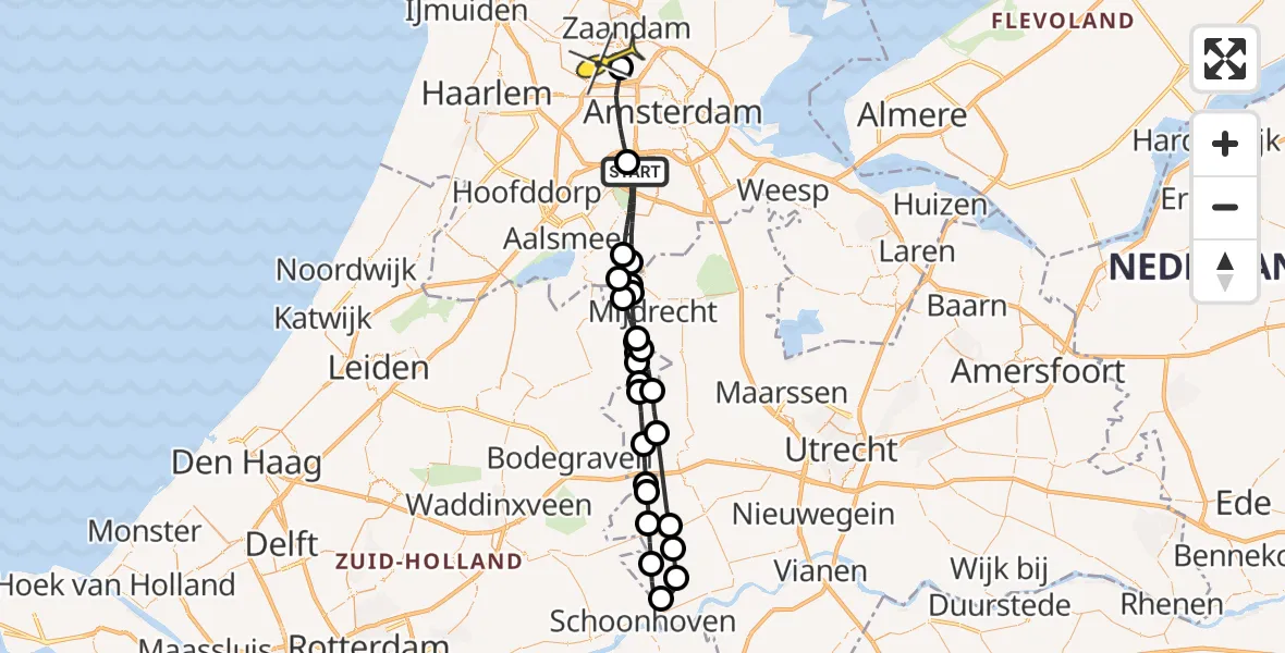 Routekaart van de vlucht: Lifeliner 1 naar Amsterdam Heliport