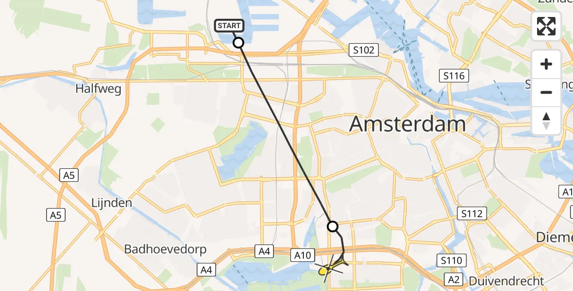 Routekaart van de vlucht: Lifeliner 1 naar VU Medisch Centrum Amsterdam
