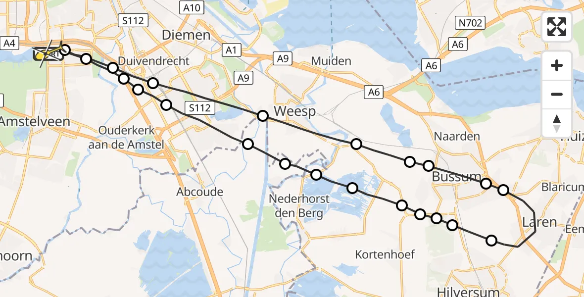 Routekaart van de vlucht: Lifeliner 1 naar VU Medisch Centrum Amsterdam
