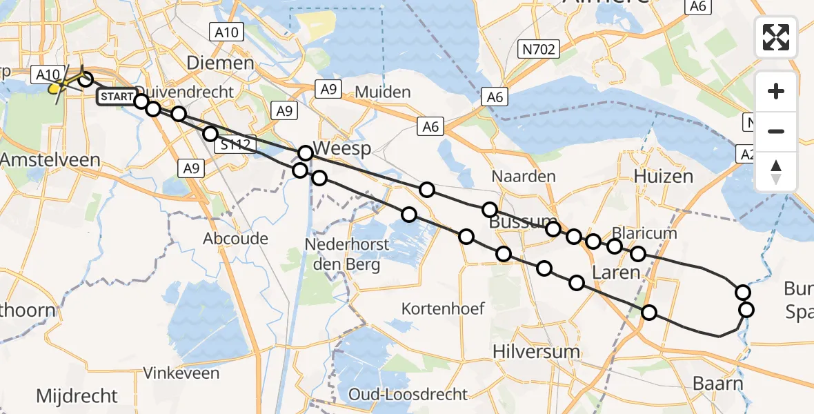 Routekaart van de vlucht: Lifeliner 1 naar VU Medisch Centrum Amsterdam