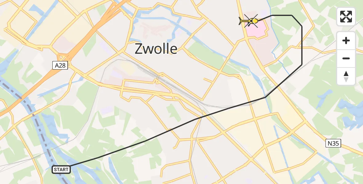 Routekaart van de vlucht: Lifeliner 4 naar Zwolle