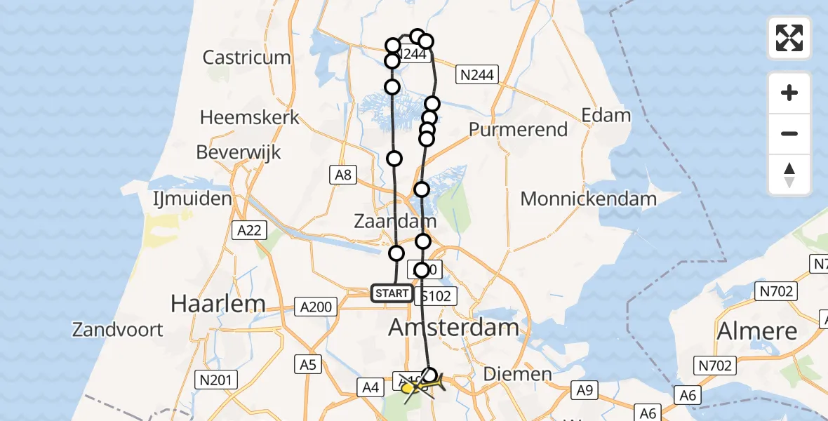 Routekaart van de vlucht: Lifeliner 1 naar VU Medisch Centrum Amsterdam