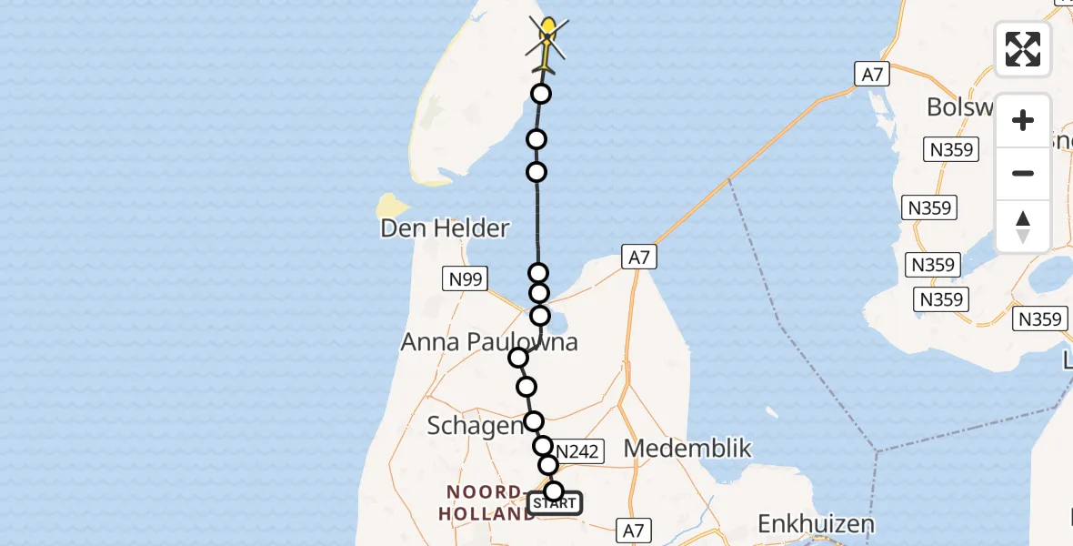 Routekaart van de vlucht: Politieheli naar Oosterend