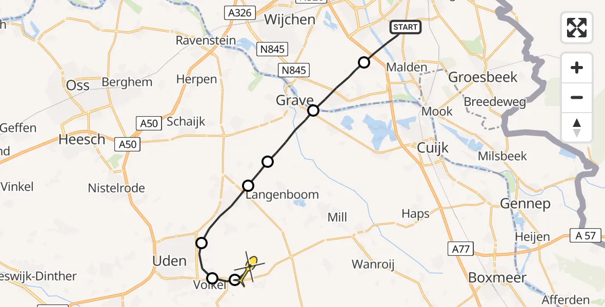 Routekaart van de vlucht: Lifeliner 3 naar Vliegbasis Volkel