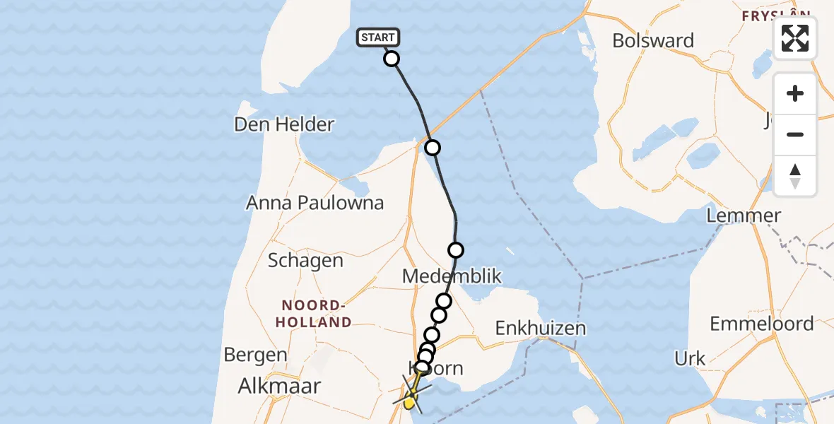 Routekaart van de vlucht: Politieheli naar Hoorn