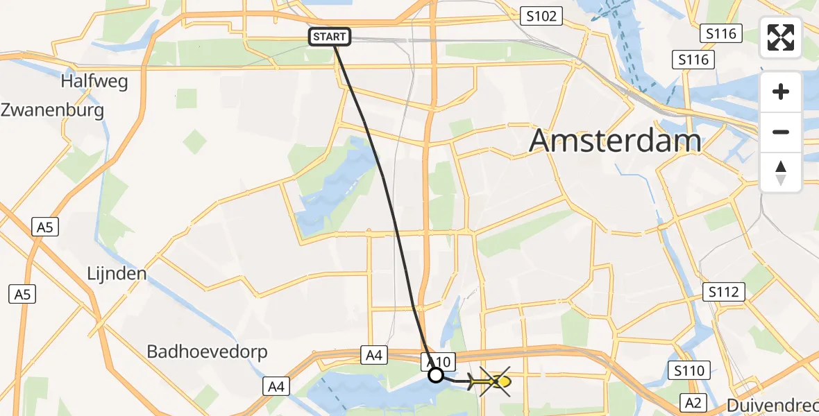 Routekaart van de vlucht: Lifeliner 1 naar VU Medisch Centrum Amsterdam