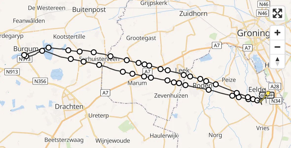 Routekaart van de vlucht: Lifeliner 4 naar Groningen Airport Eelde