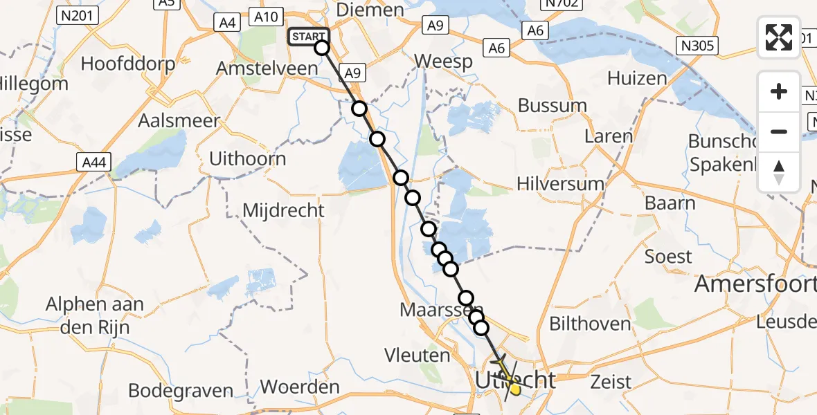 Routekaart van de vlucht: Lifeliner 1 naar Utrecht