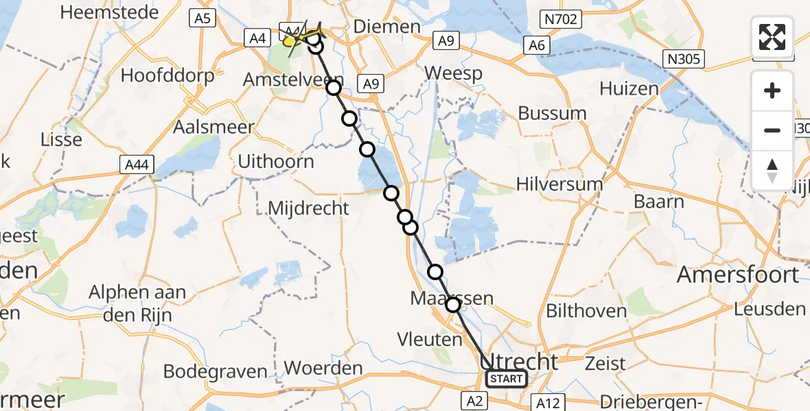 Routekaart van de vlucht: Lifeliner 1 naar VU Medisch Centrum Amsterdam