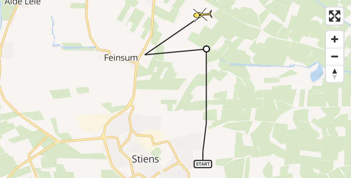 Routekaart van de vlucht: Ambulancehelikopter naar Hijum