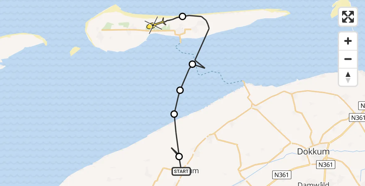 Routekaart van de vlucht: Ambulancehelikopter naar Nes