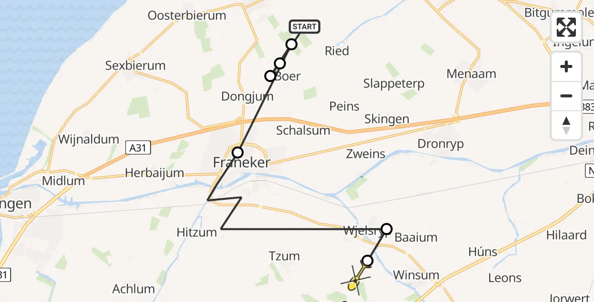 Routekaart van de vlucht: Ambulanceheli naar Wjelsryp