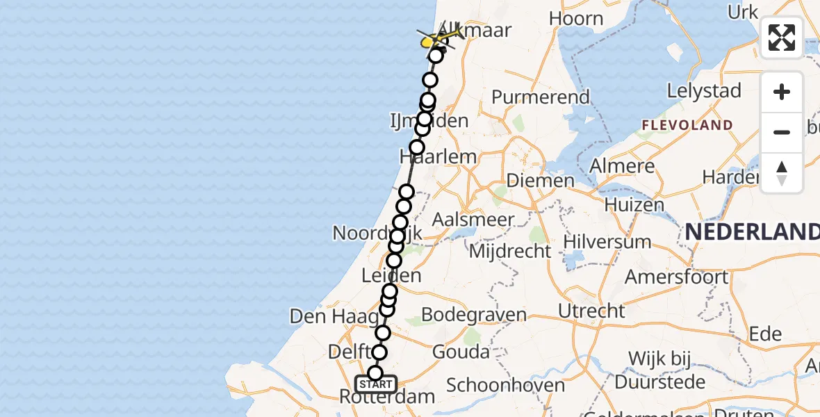 Routekaart van de vlucht: Lifeliner 2 naar Egmond aan den Hoef