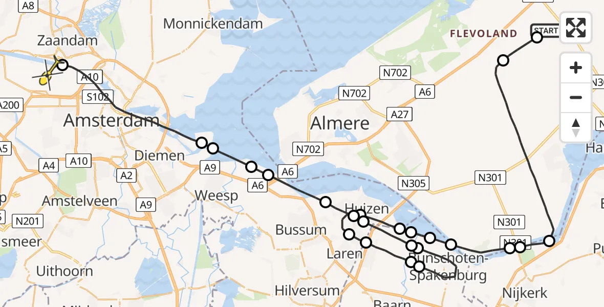 Routekaart van de vlucht: Lifeliner 1 naar Amsterdam Heliport