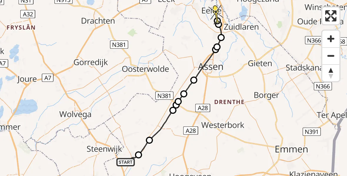 Routekaart van de vlucht: Lifeliner 4 naar Groningen Airport Eelde