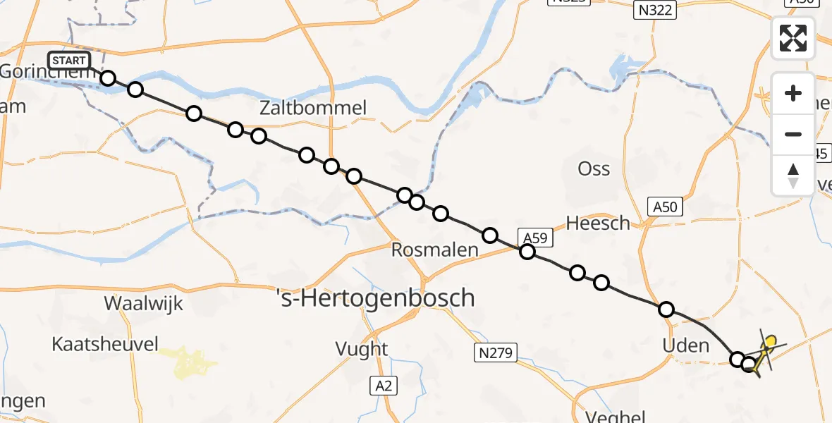 Routekaart van de vlucht: Lifeliner 3 naar Vliegbasis Volkel