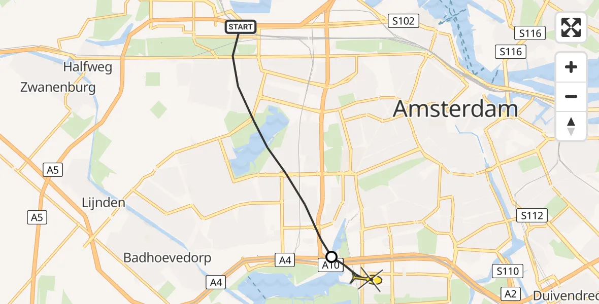 Routekaart van de vlucht: Lifeliner 1 naar VU Medisch Centrum Amsterdam