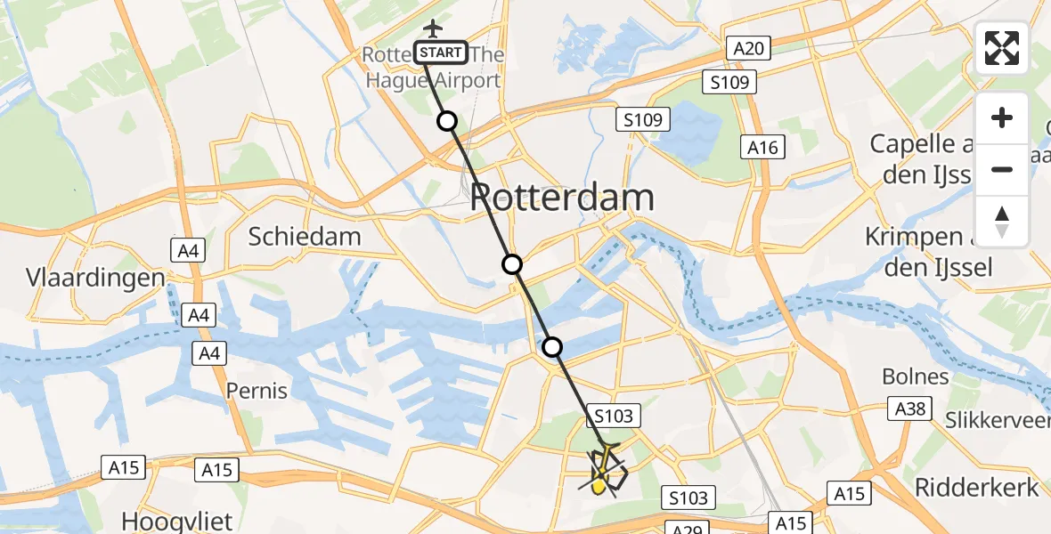 Routekaart van de vlucht: Lifeliner 2 naar Rotterdam